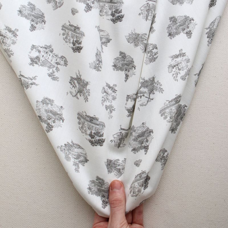 Luce - Tissu sergé / twill de coton organique imprimé toile jouy gris
