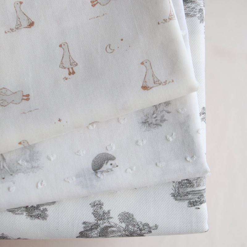 Luce - Tissu sergé / twill de coton organique imprimé toile jouy gris