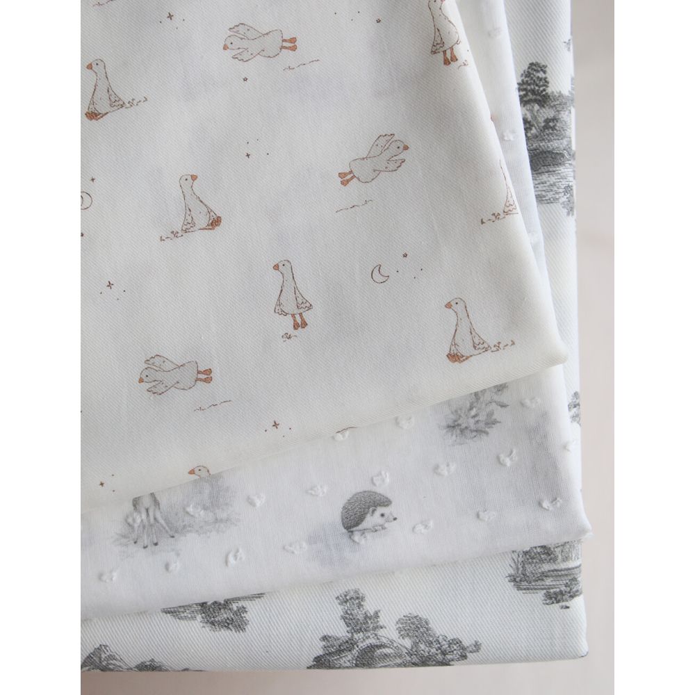 Luce - Tissu sergé / twill de coton organique imprimé toile jouy gris