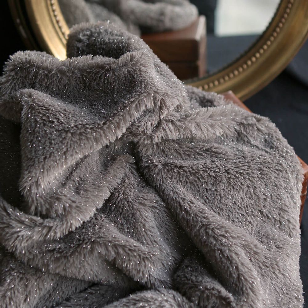 Meora - fausse fourrure / moumoute sherpa lurex taupe