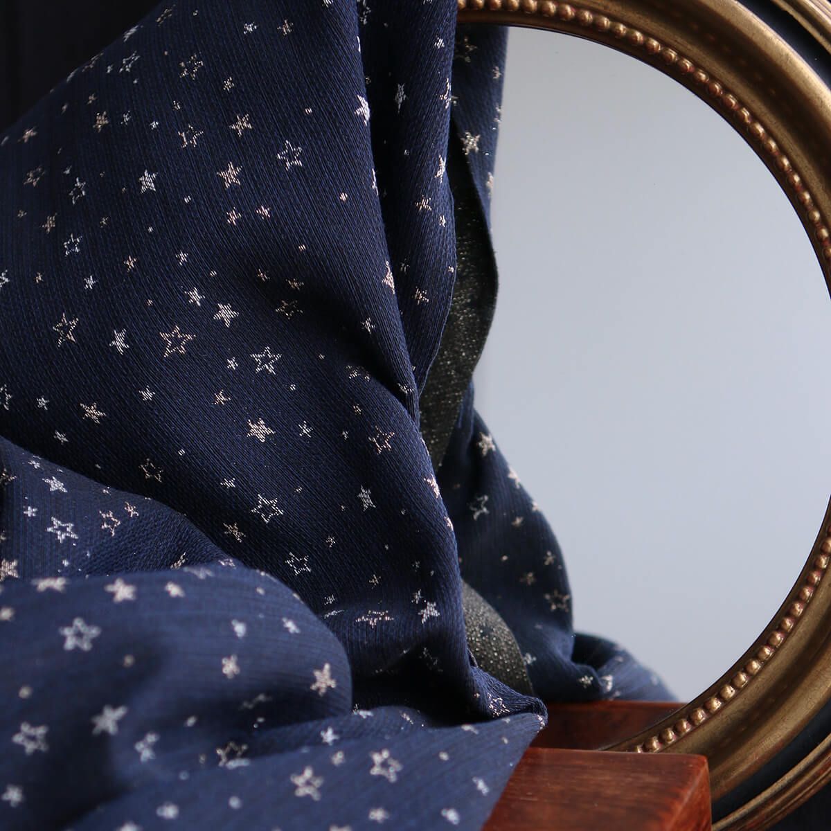 Garino - Tissu Brocart jacquard bleu marine / doré made in France