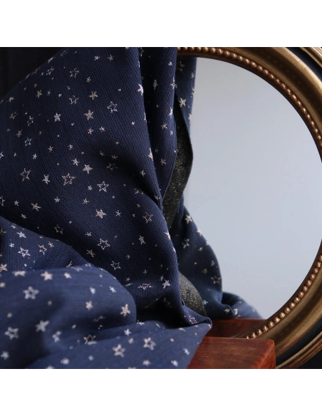 Garino - Tissu Brocart jacquard bleu marine / doré made in France