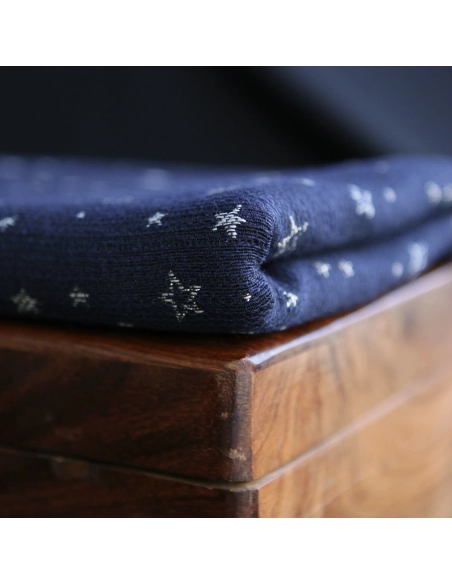 Garino - Tissu Brocart jacquard bleu marine / doré made in France