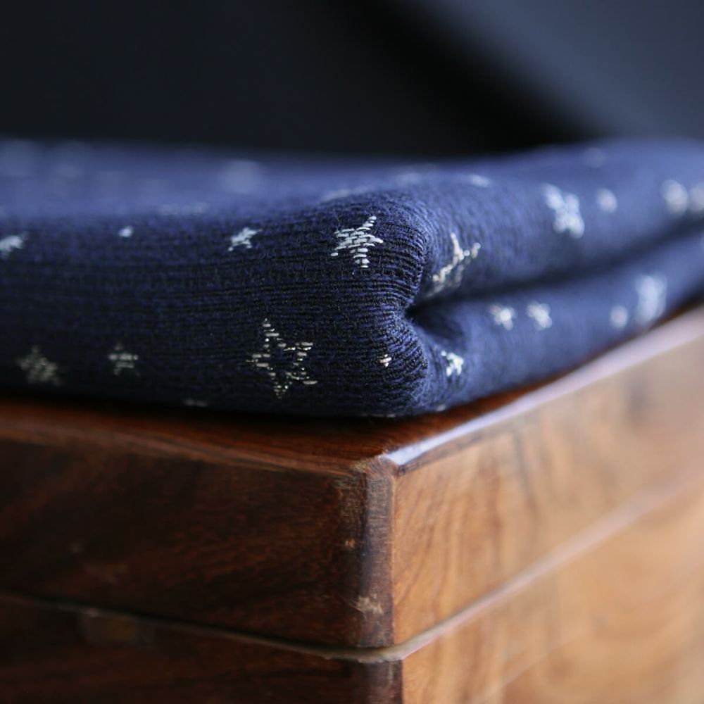 Garino - Tissu Brocart jacquard bleu marine / doré made in France