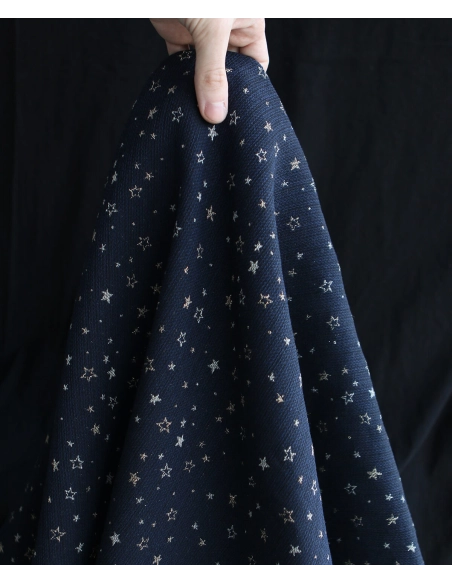 Garino - Tissu Brocart jacquard bleu marine / doré made in France