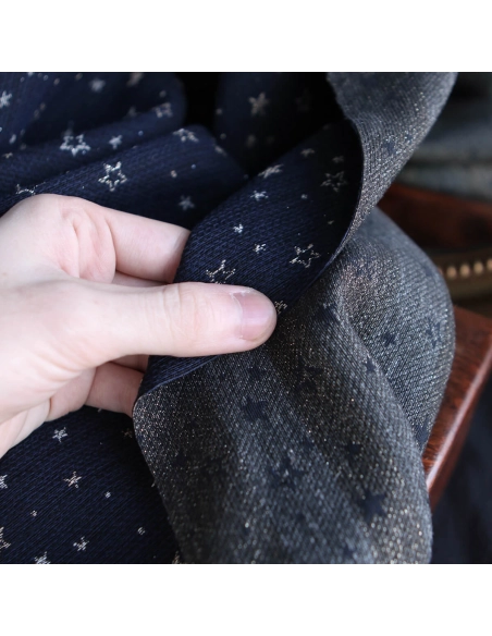 Garino - Tissu Brocart jacquard bleu marine / doré made in France