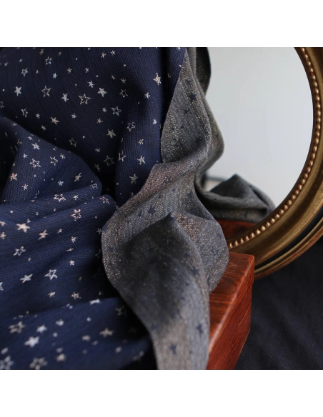 Garino - Tissu Brocart jacquard bleu marine / doré made in France