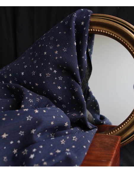 Garino - Tissu Brocart jacquard bleu marine / doré made in France