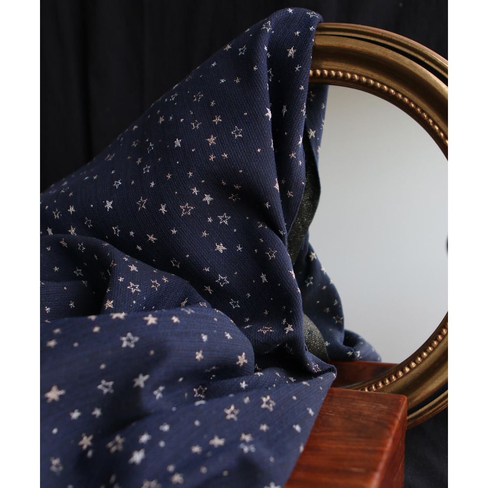 Garino - Tissu Brocart jacquard bleu marine / doré made in France