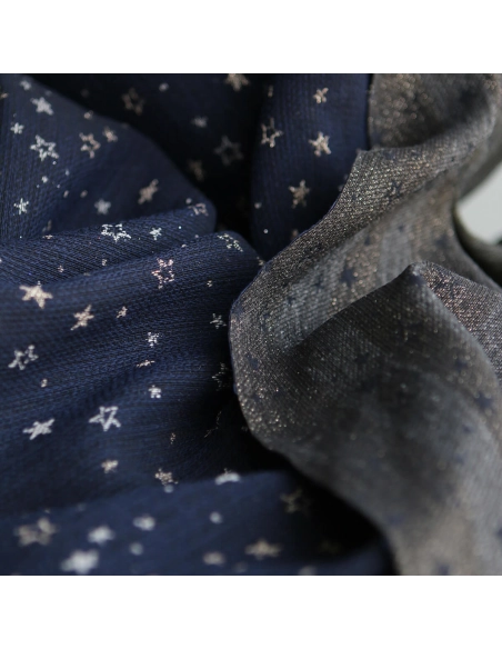 Garino - Tissu Brocart jacquard bleu marine / doré made in France