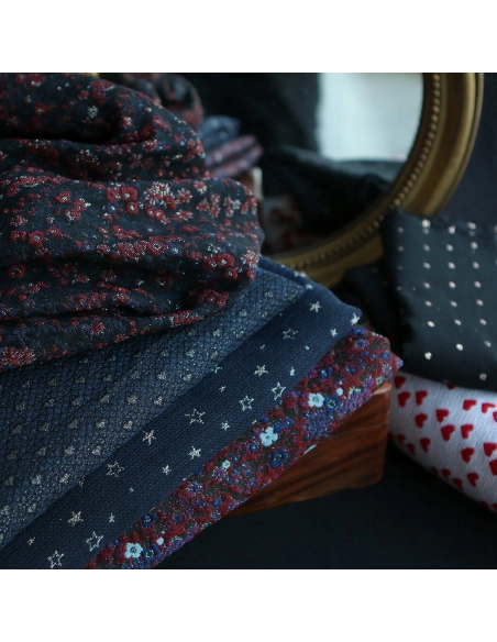 Garino - Tissu Brocart jacquard bleu marine / doré made in France