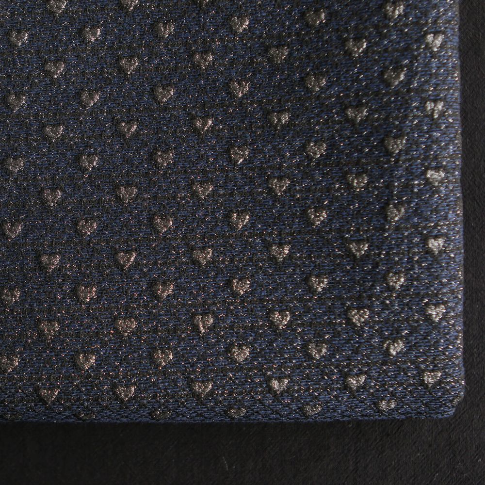 Amour - Tissu Brocart jacquard bleu marine / doré made in France