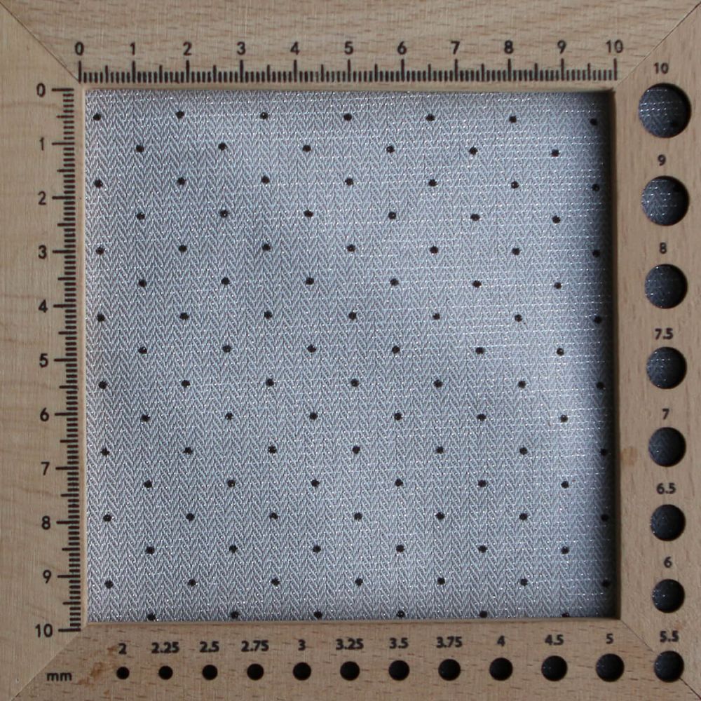 Tissu sergé / twill de coton imprimé pois noir gris et argenté