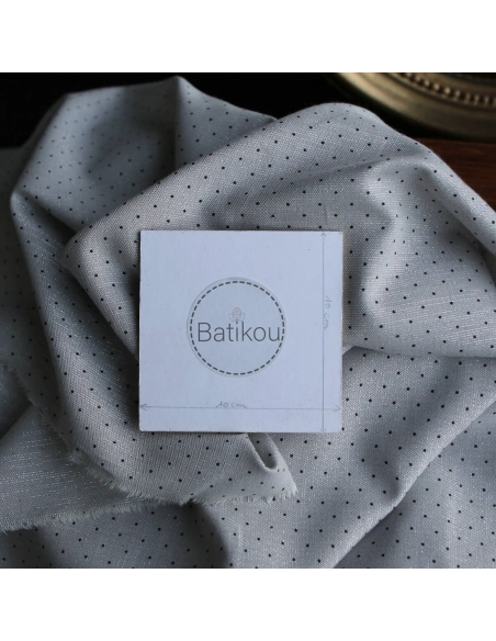 Tissu sergé / twill de coton imprimé pois noir gris et argenté