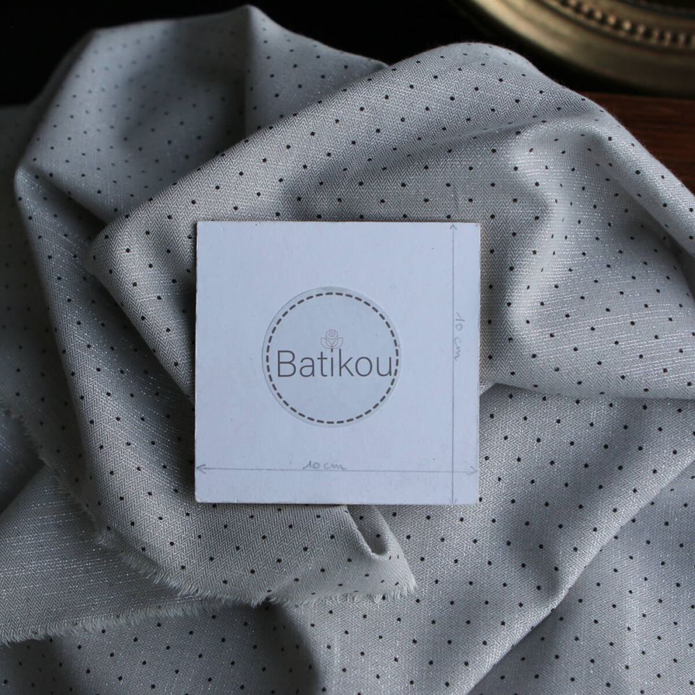 Tissu sergé / twill de coton imprimé pois noir gris et argenté