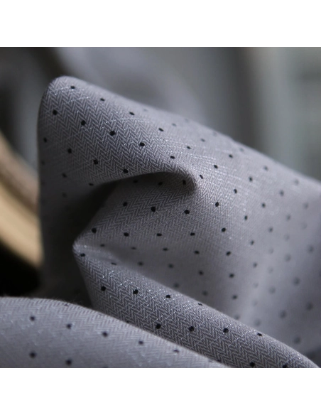Tissu sergé / twill de coton imprimé pois noir gris et argenté