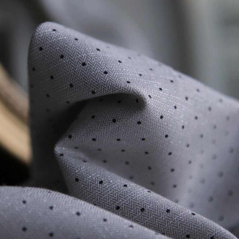 Tissu sergé / twill de coton imprimé pois noir gris et argenté