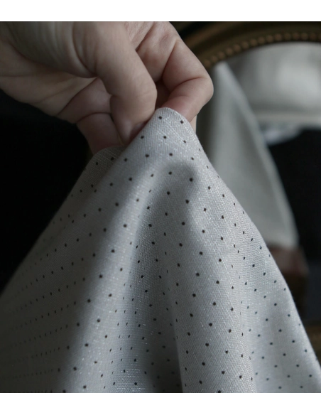 Tissu sergé / twill de coton imprimé pois noir gris et argenté