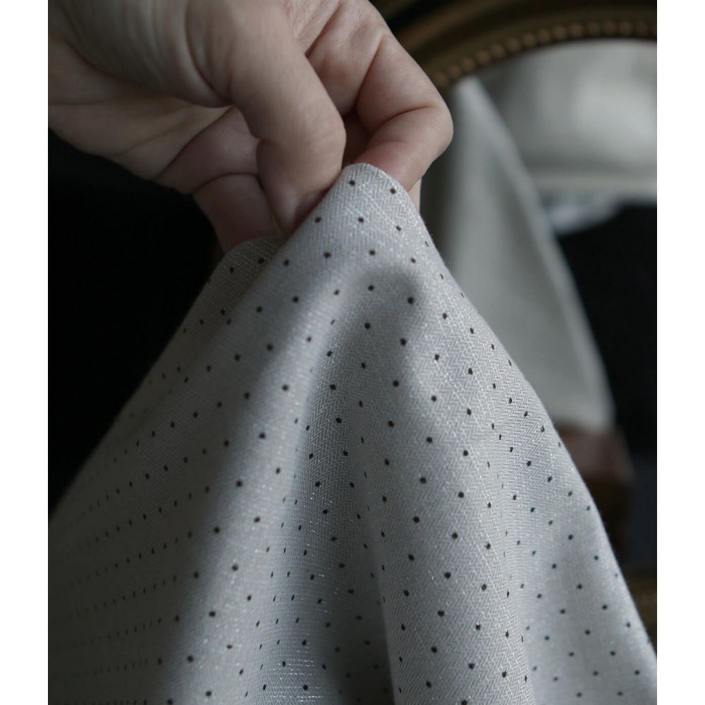 Tissu sergé / twill de coton imprimé pois noir gris et argenté