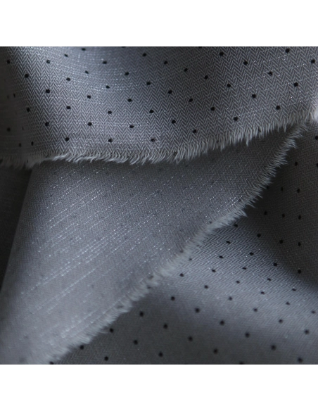 Tissu sergé / twill de coton imprimé pois noir gris et argenté