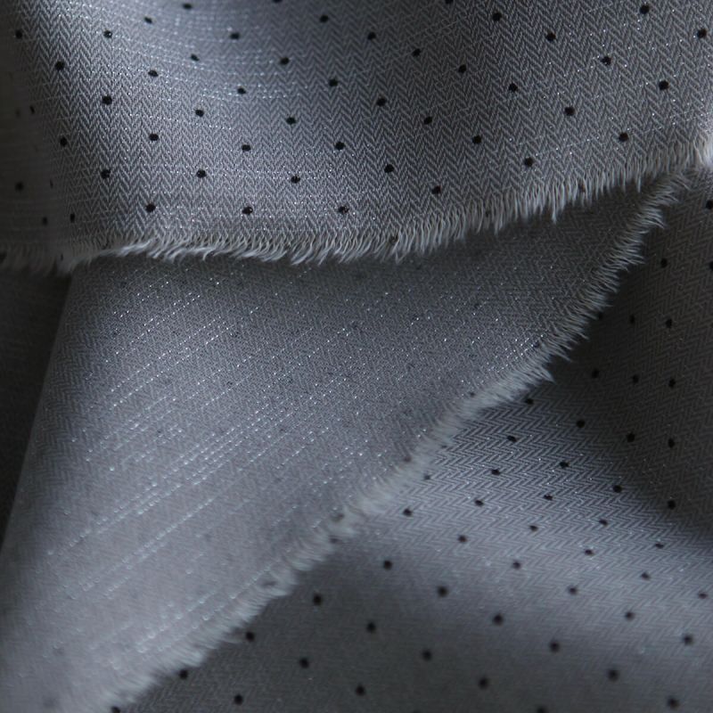Tissu sergé / twill de coton imprimé pois noir gris et argenté
