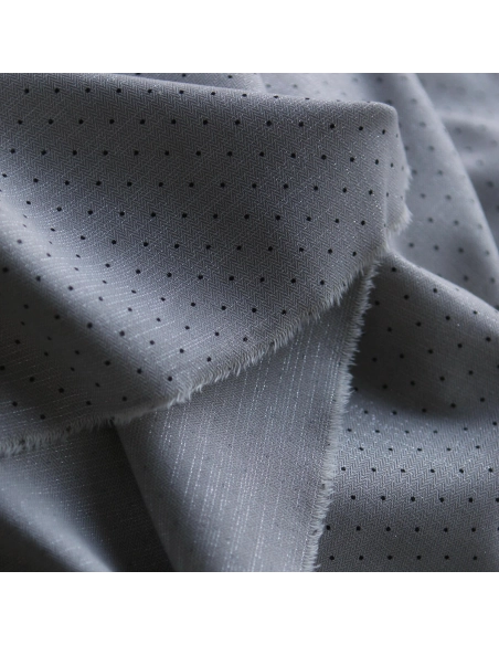 Tissu sergé / twill de coton imprimé pois noir gris et argenté