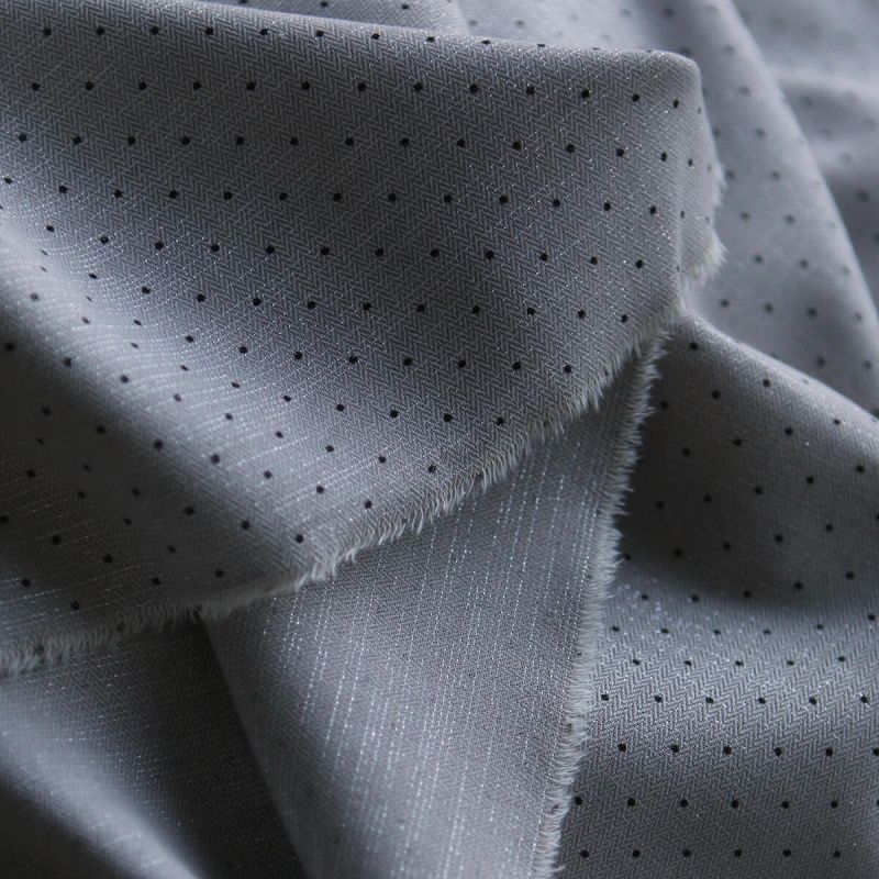 Tissu sergé / twill de coton imprimé pois noir gris et argenté