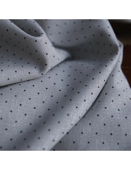 Tissu sergé / twill de coton imprimé pois noir gris et argenté