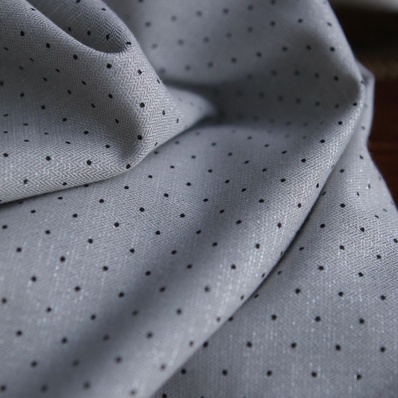 Tissu sergé / twill de coton imprimé pois noir gris et argenté