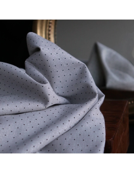 Tissu sergé / twill de coton imprimé pois noir gris et argenté