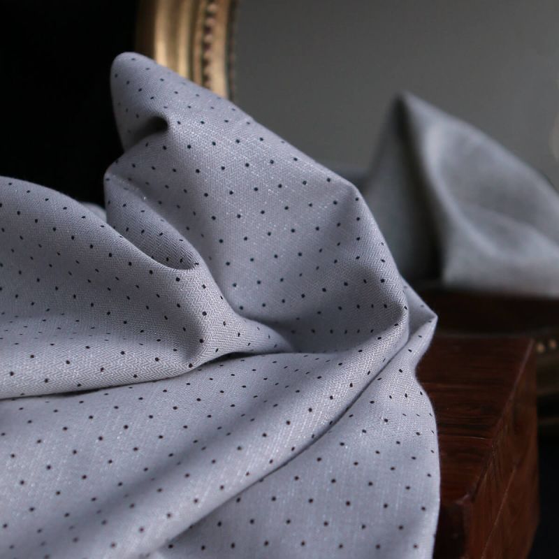 Tissu sergé / twill de coton imprimé pois noir gris et argenté
