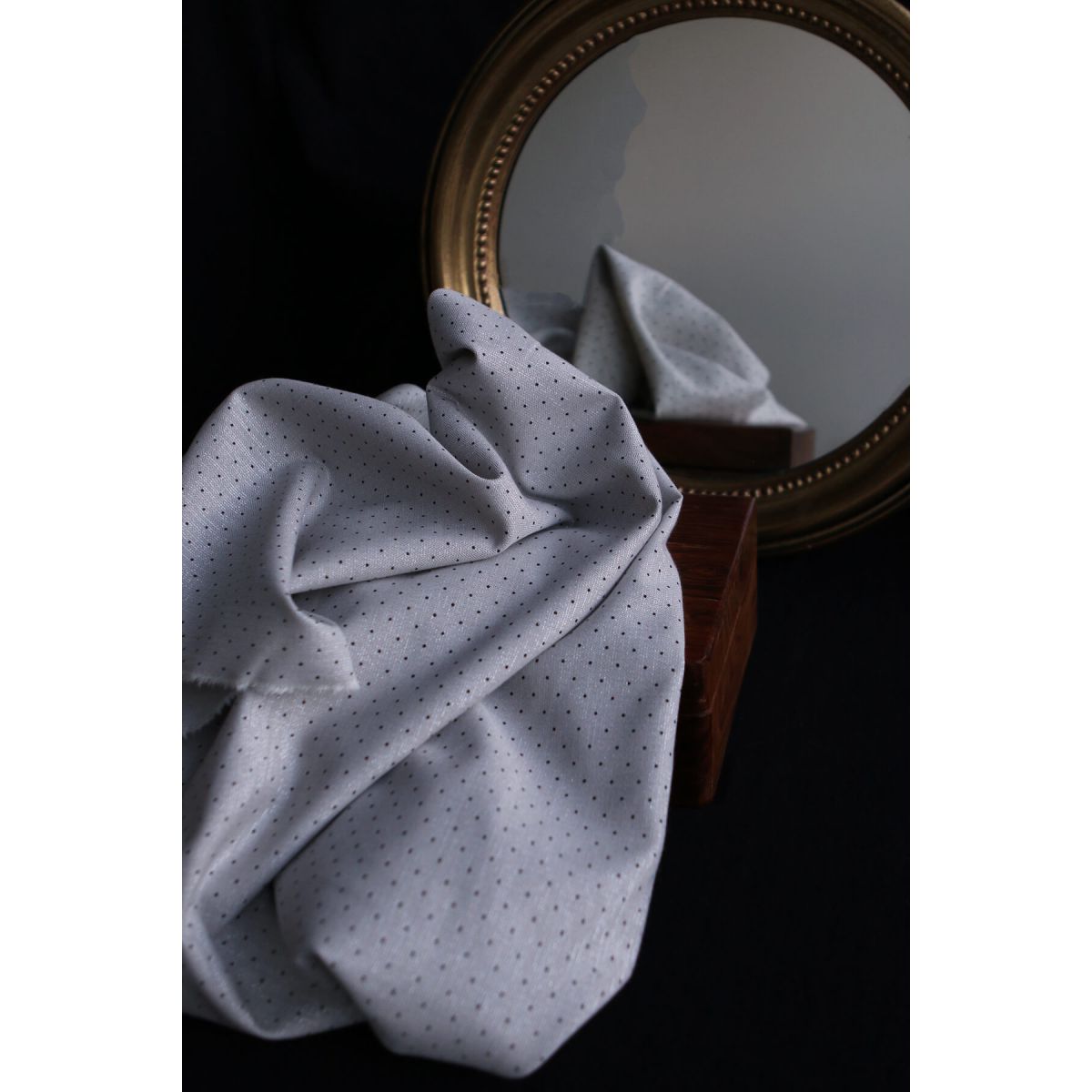 Tissu sergé / twill de coton imprimé pois noir gris et argenté