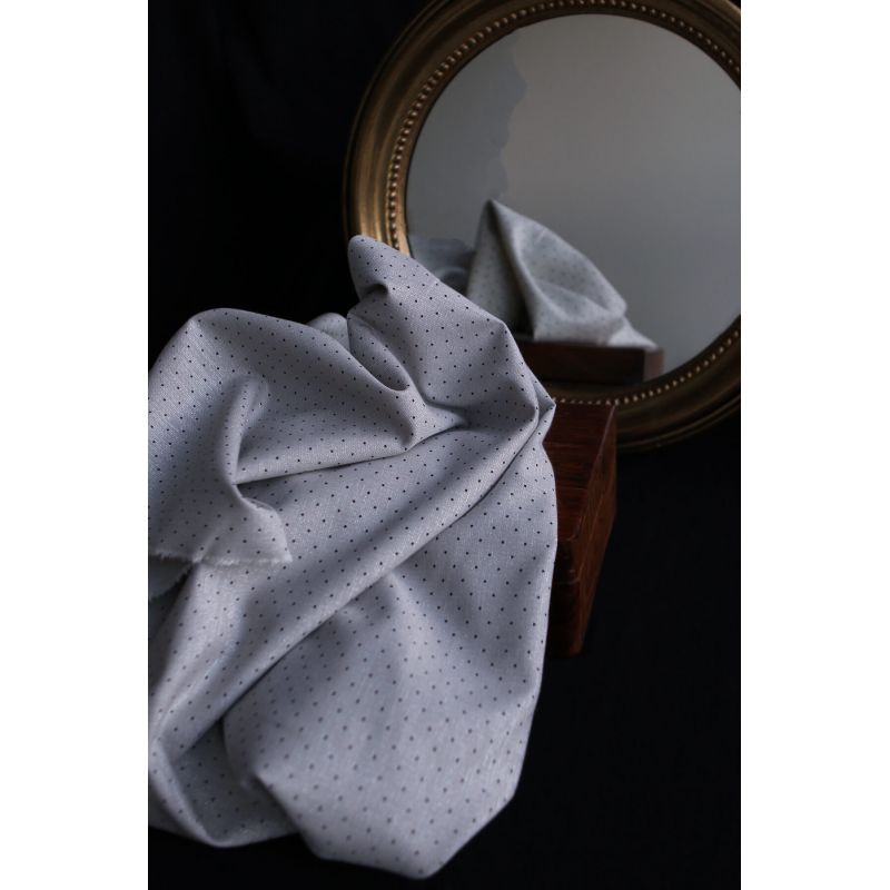 Tissu sergé / twill de coton imprimé pois noir gris et argenté