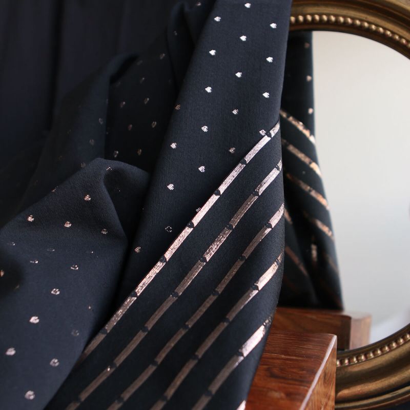 Reddia - Tissu Brocart jacquard bleu marine / doré made in France