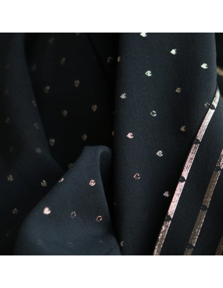 Reddia - Tissu Brocart jacquard bleu marine / doré made in France