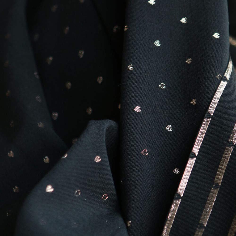 Reddia - Tissu Brocart jacquard bleu marine / doré made in France