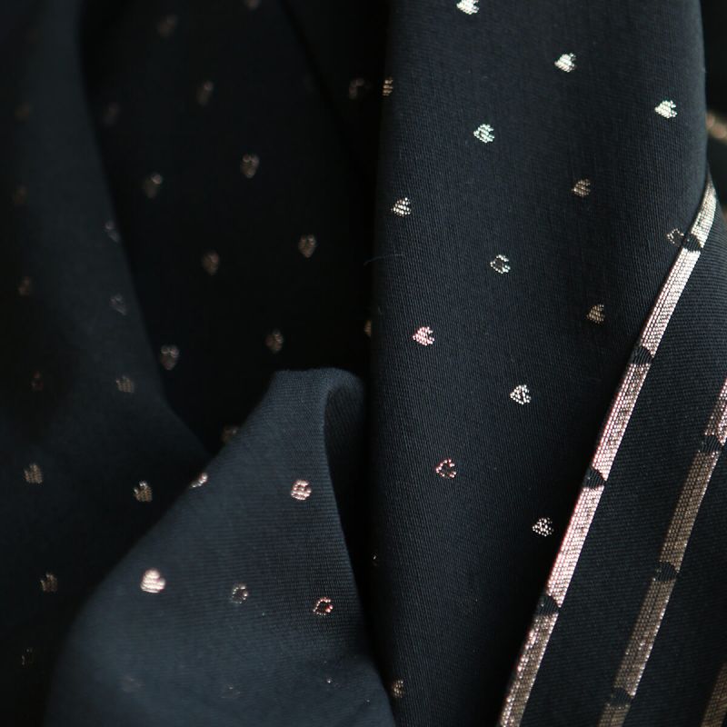 Reddia - Tissu Brocart jacquard bleu marine / doré made in France