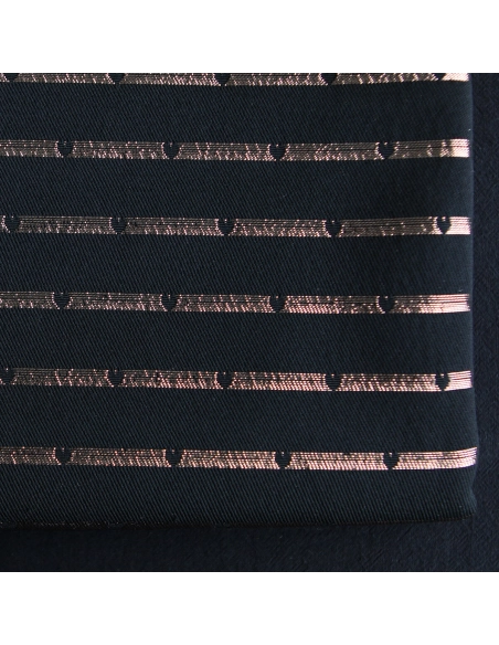 Reddia - Tissu Brocart jacquard bleu marine / doré made in France