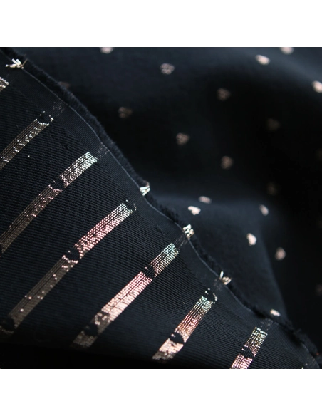 Reddia - Tissu Brocart jacquard bleu marine / doré made in France