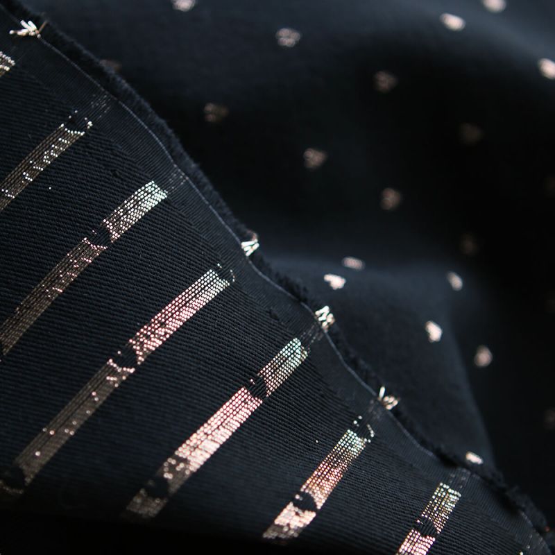 Reddia - Tissu Brocart jacquard bleu marine / doré made in France