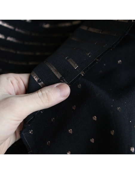 Reddia - Tissu Brocart jacquard bleu marine / doré made in France