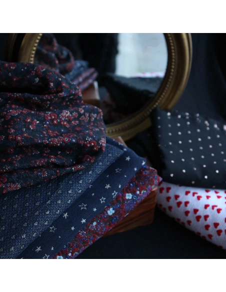 Reddia - Tissu Brocart jacquard bleu marine / doré made in France