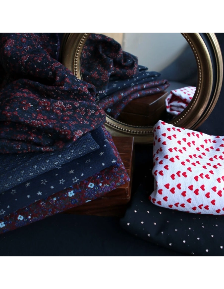 Reddia - Tissu Brocart jacquard bleu marine / doré made in France