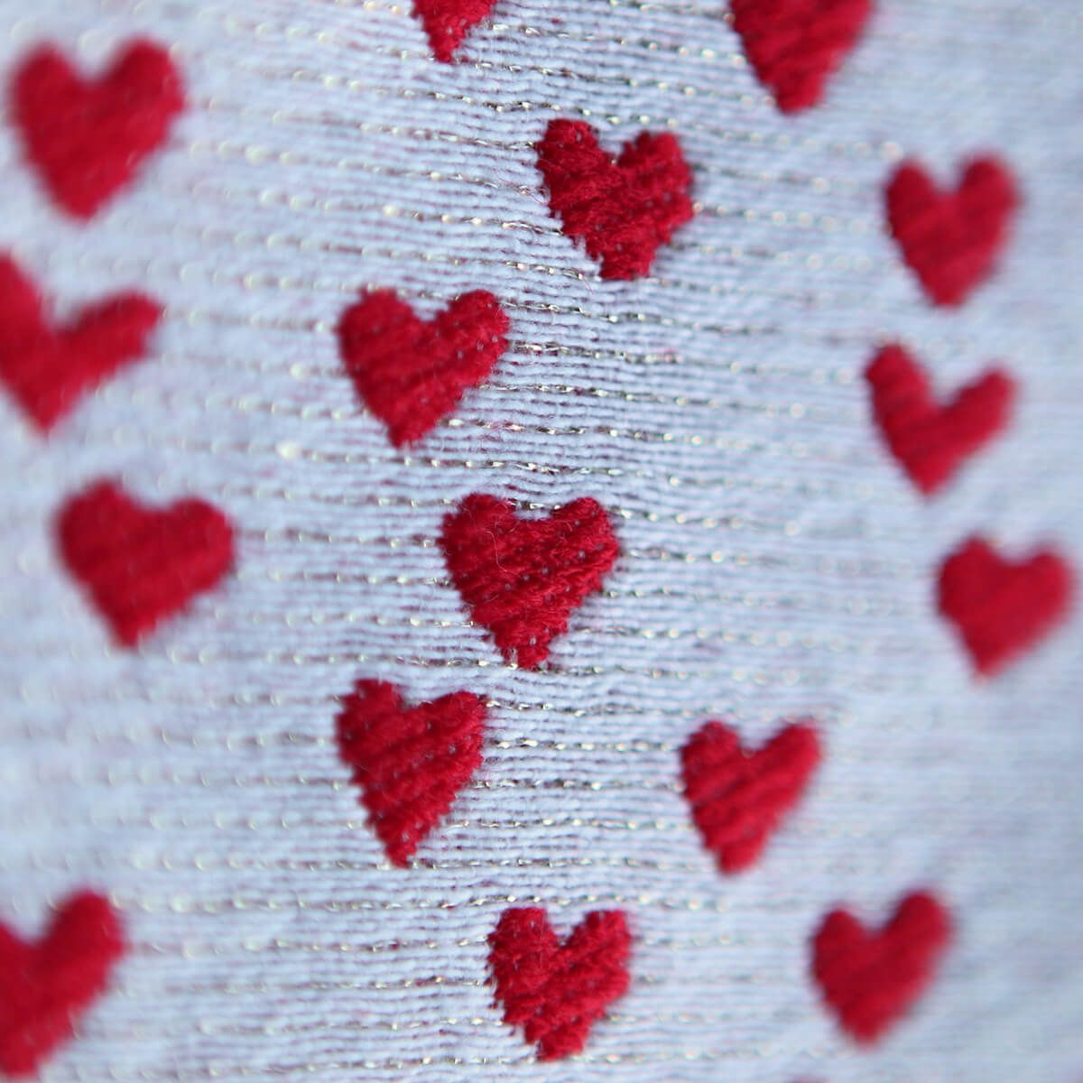 Merry - Tissu jacquard coeurs rouge et blanc / doré made in France