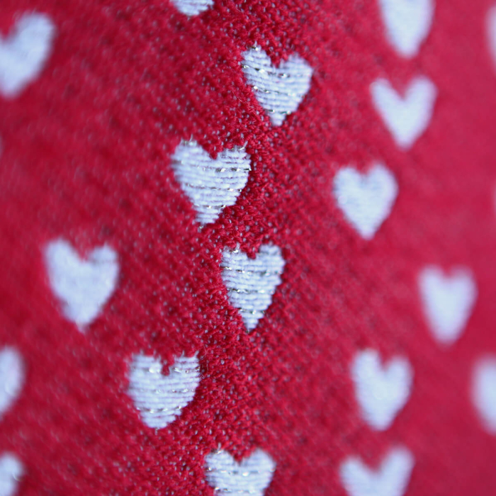 Merry - Tissu jacquard coeurs rouge et blanc / doré made in France