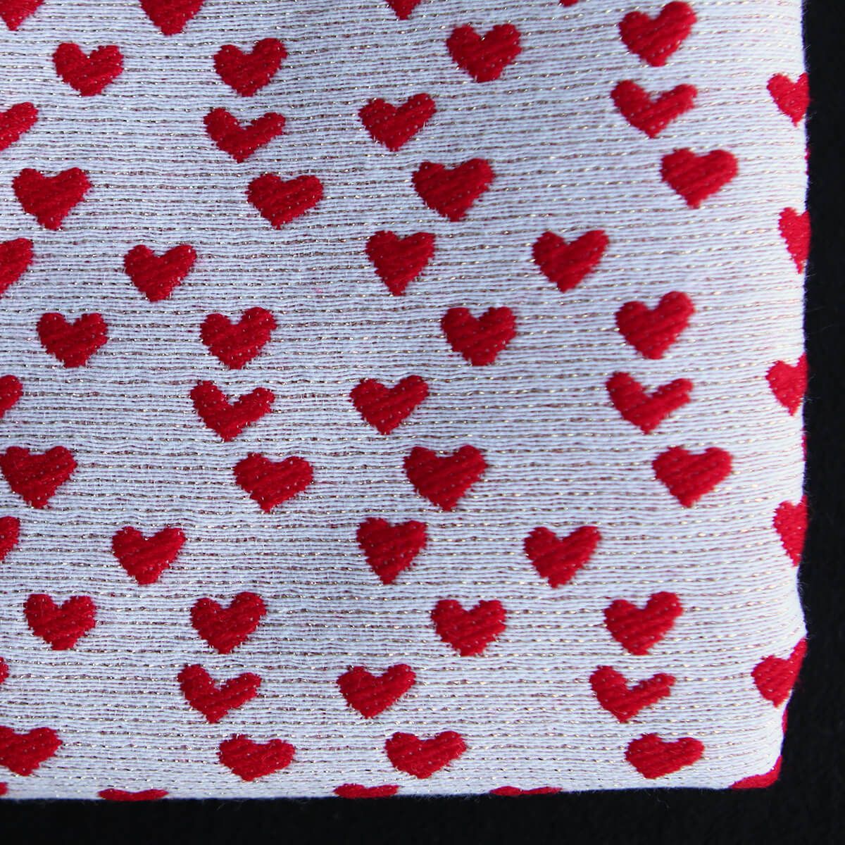 Merry - Tissu jacquard coeurs rouge et blanc / doré made in France
