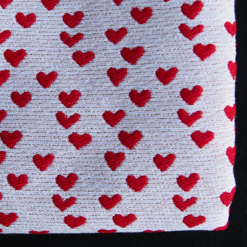 Merry - Tissu jacquard coeurs rouge et blanc / doré made in France