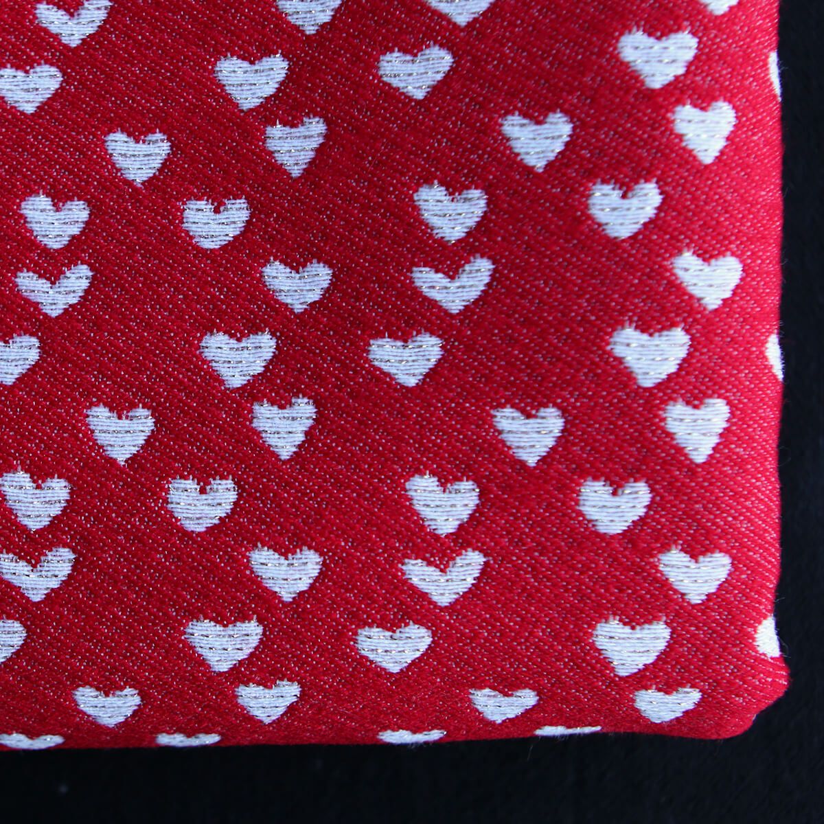 Merry - Tissu jacquard coeurs rouge et blanc / doré made in France