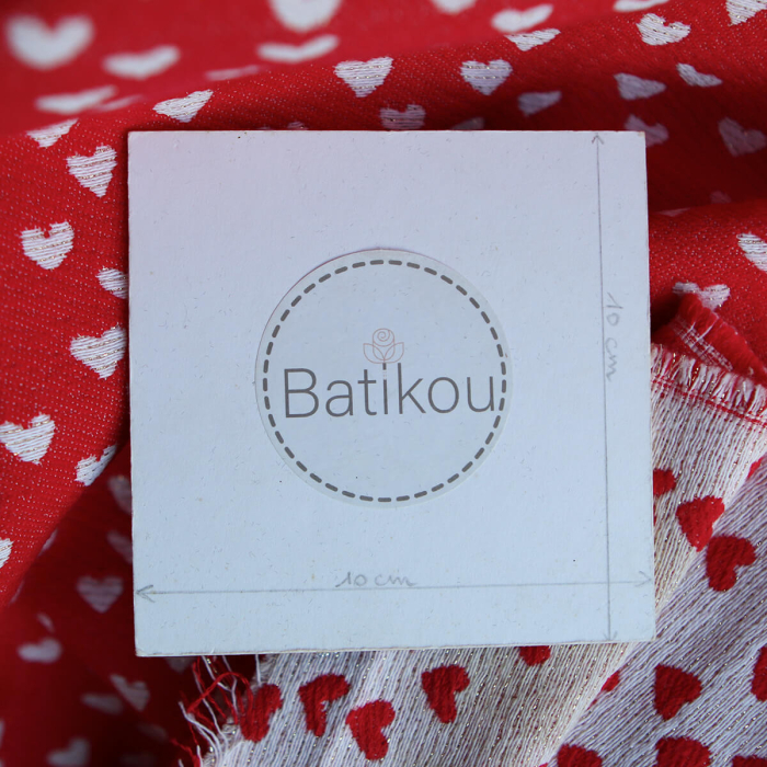 Merry - Tissu jacquard coeurs rouge et blanc / doré made in France