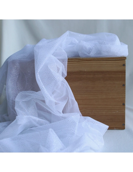 Tulle souple blanc / argenté